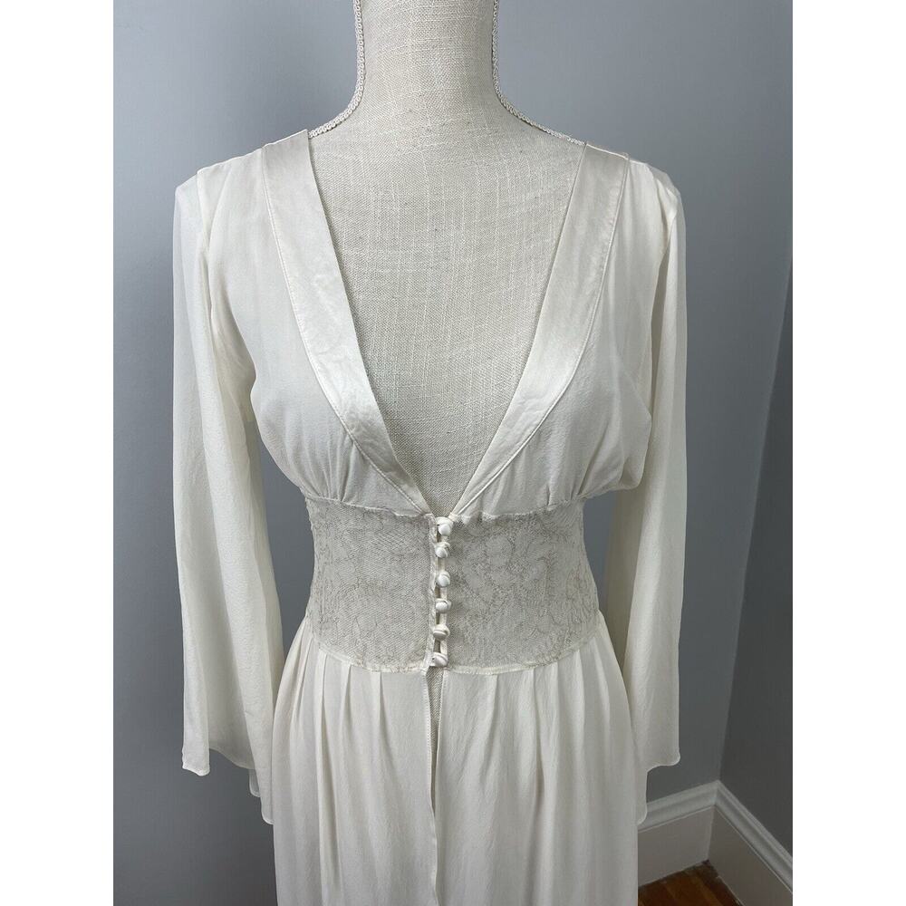 Fleur Of England Dressing Gown Lingerie White Sheer Silk Medium Long Sleeve - Picture 5 of 15